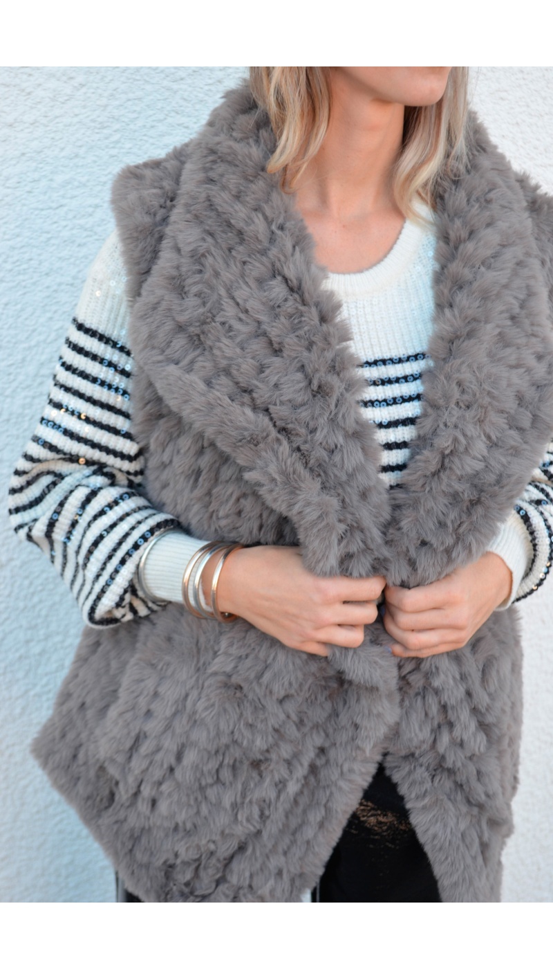 Gilet Fausse Fourrure Taupe ALEX  - 1