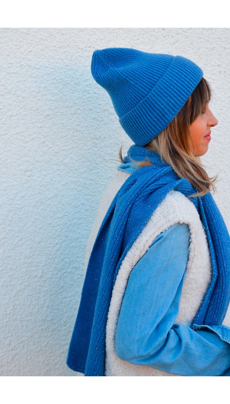 Ensemble Bonnet Echarpe Bleus LOLA  - 1