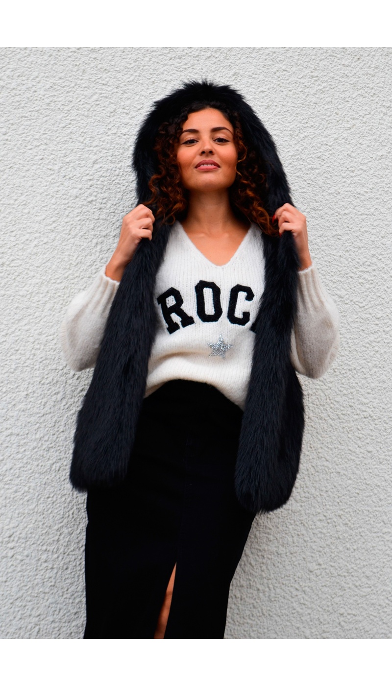 Gilet Fausse Fourrure Noir MARLENE