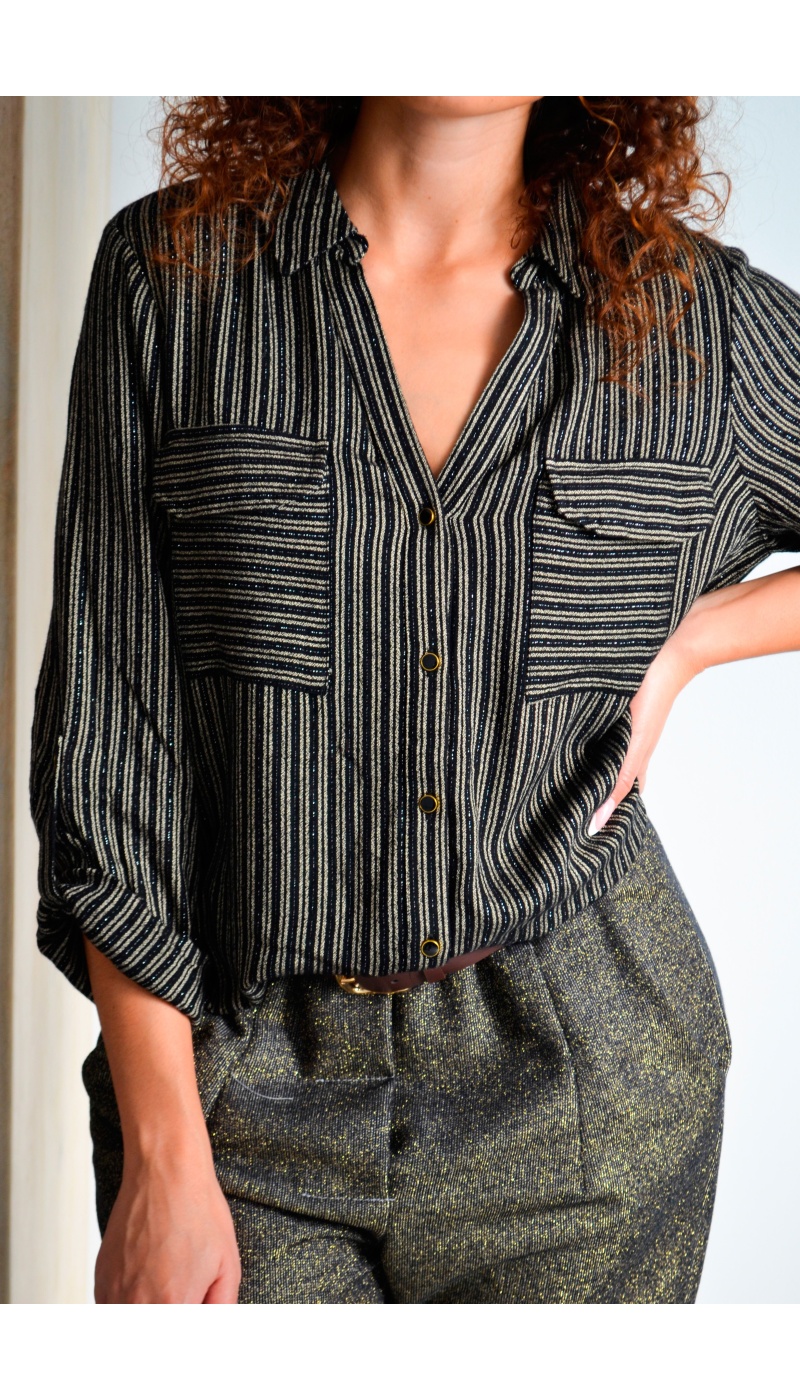 Chemise Rayée Lurex Noir MELI  - 1