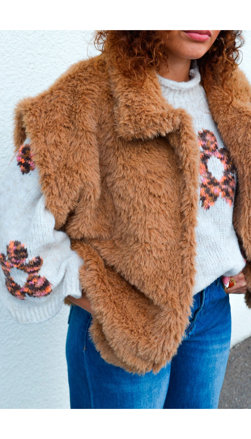 Manteau Fausse Fourrure Camel GIGI  - 1