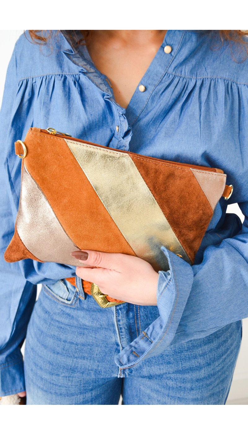 Pochette camel et clearance doré