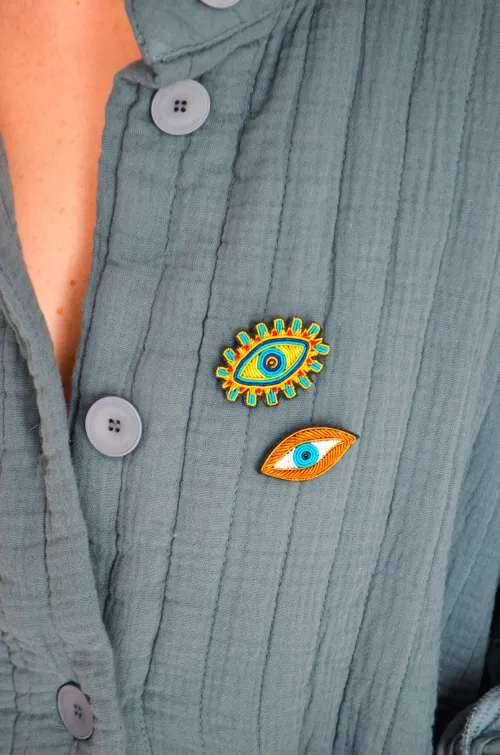 LILOU Yellow Turquoise Eye Brooch  - 2