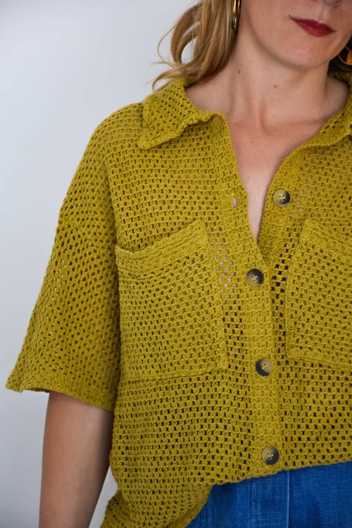 SLIDELL Banditas Mustard Openwork Blouse  - 3