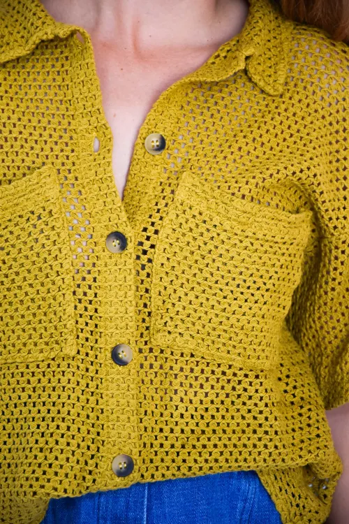 SLIDELL Banditas Mustard Openwork Blouse  - 4