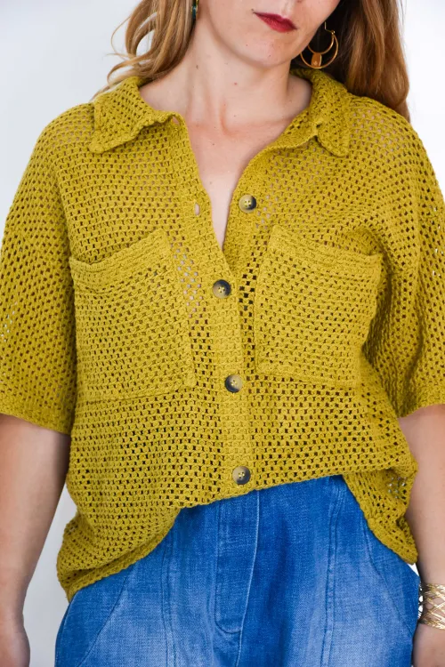 SLIDELL Banditas Mustard Openwork Blouse  - 1
