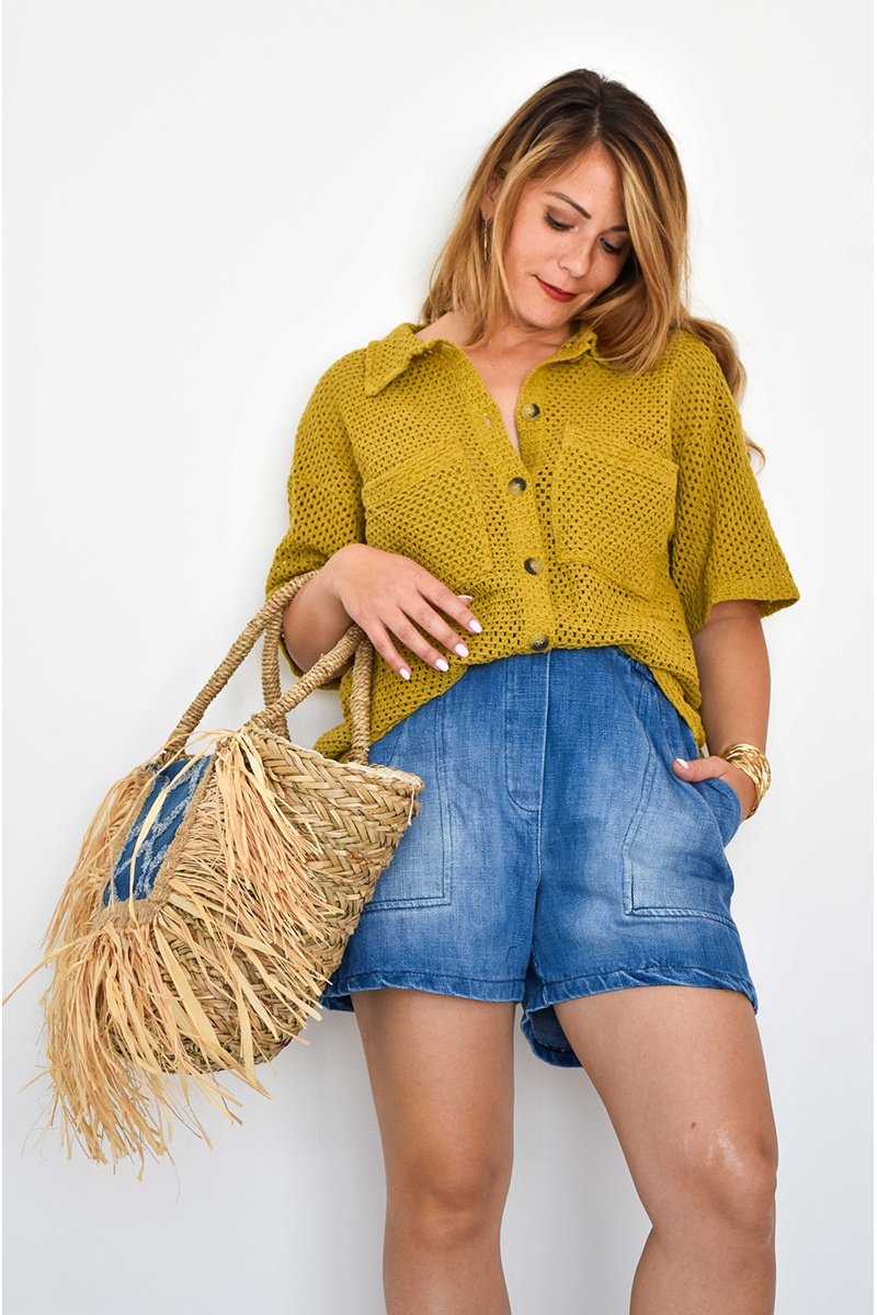 SLIDELL Banditas Mustard Openwork Blouse  - 2
