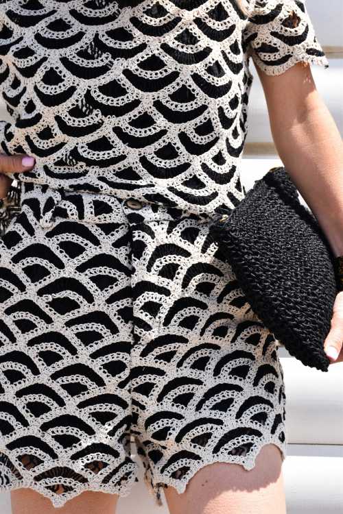 DORINE Black Beige Macramé Shorts Noho - 4