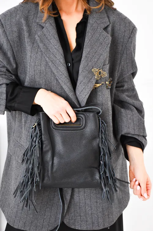 FLORA AND GEAN IMPORT FRANGE NOIR SAC FEMME