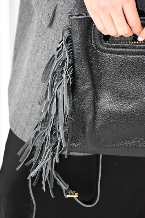 FLORA AND GEAN IMPORT FRANGE NOIR SAC FEMME