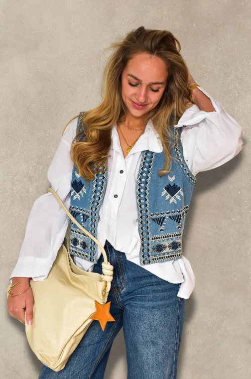 lai fashion BRODE BLEU GILET FEMME