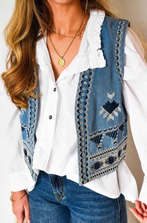 lai fashion BRODE BLEU GILET FEMME