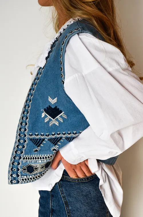 lai fashion BRODE BLEU GILET FEMME
