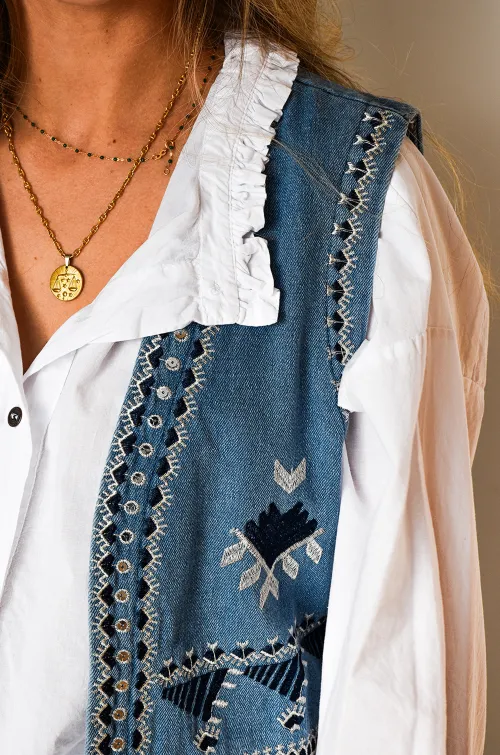 lai fashion BRODE BLEU GILET FEMME