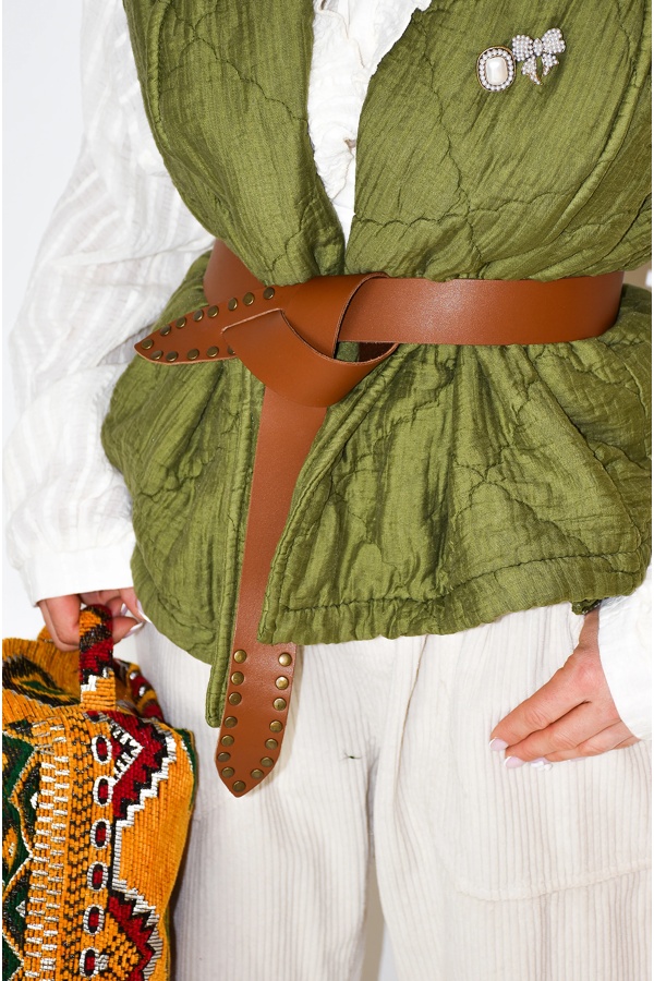 Cintura con borchie color cammello LINA Noho - 1 | ACCESSORI