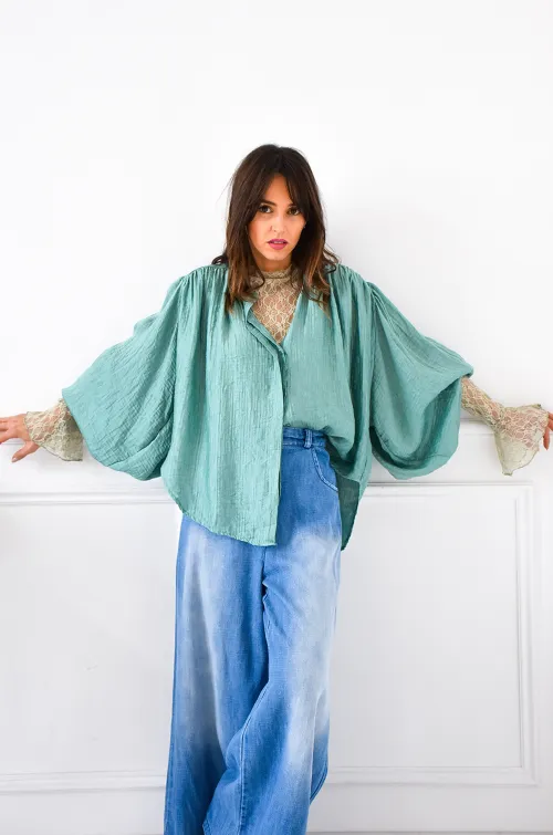 Chemisier Satiné Aqua CARLA