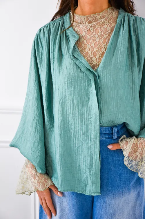Chemisier Satiné Aqua CARLA