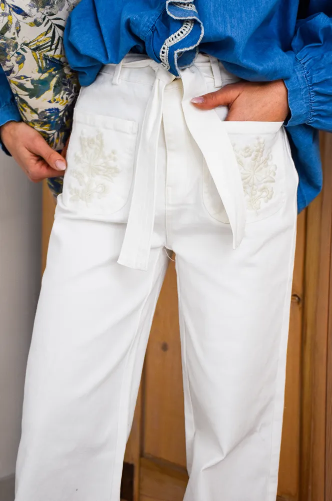 musy muse BRODE BLANC PANTALON FEMME