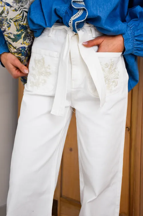 musy muse BRODE BLANC PANTALON FEMME