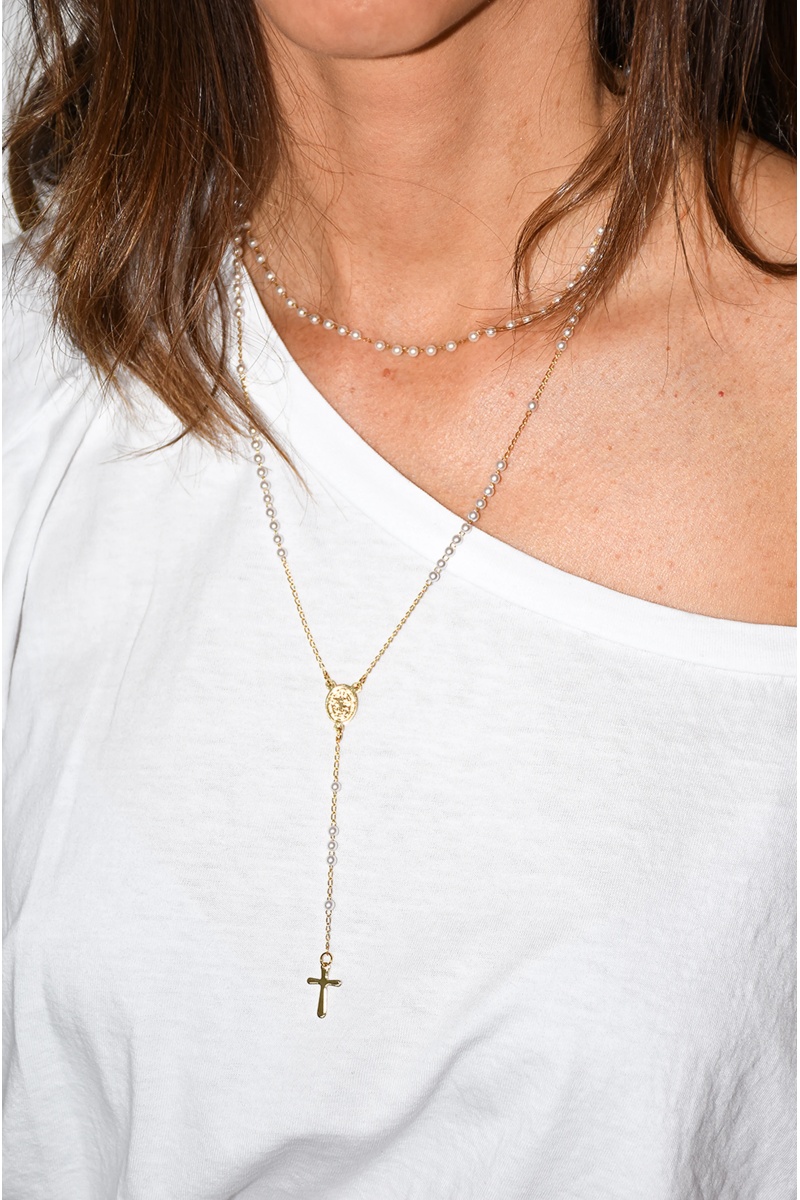x5 bijoux CROIX PERLE COLLIERS
