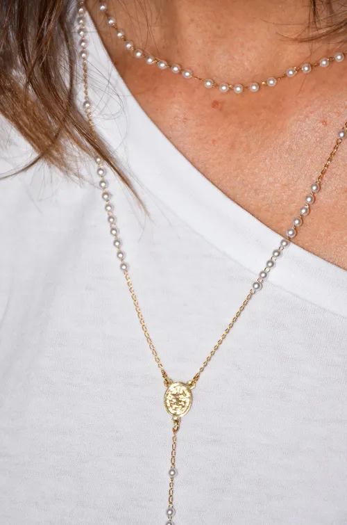 x5 bijoux CROIX PERLE COLLIERS