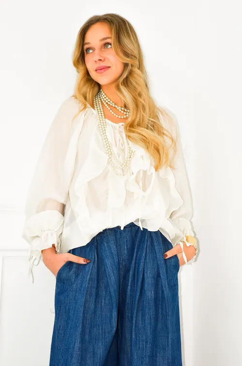 johanna toutoun VOLANT ECRU BLOUSE