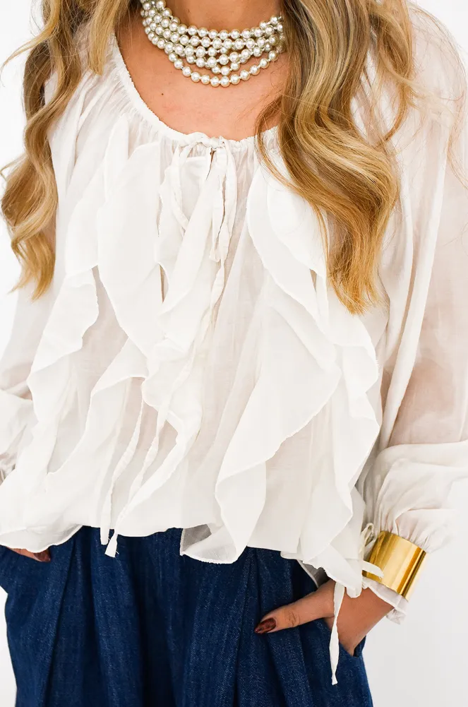 johanna toutoun VOLANT ECRU BLOUSE