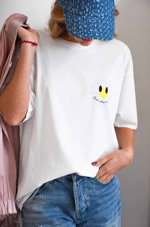 SEE YOU AGAIN SARL AROMA FLEURS BLANC T-SHIRT MC FEMME