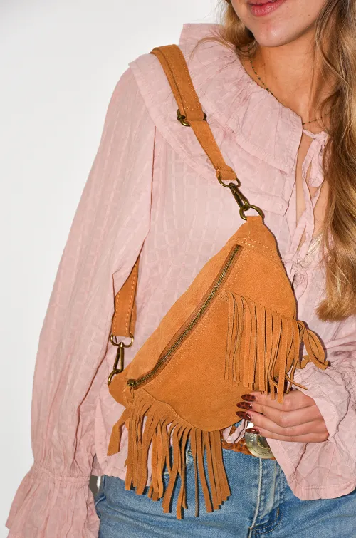 FLORA AND GEAN IMPORT FRANGE CAMEL POCHETTE