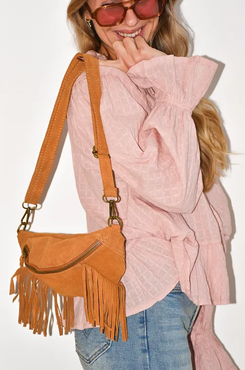 FLORA AND GEAN IMPORT FRANGE CAMEL POCHETTE