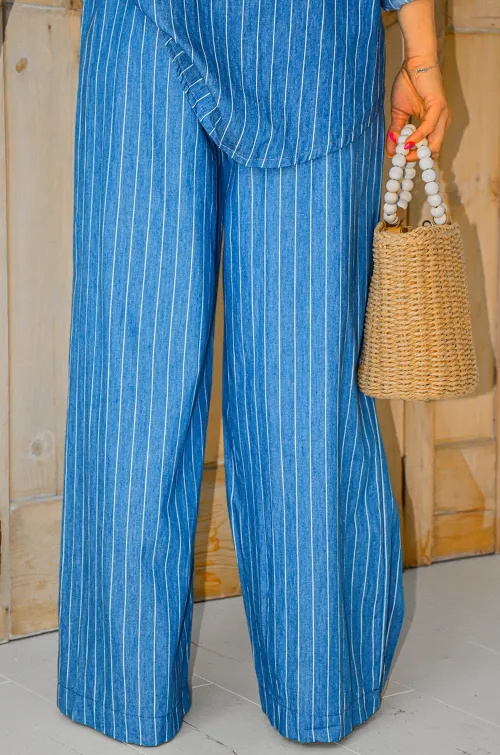 SARL PINKA HABIT ET MOI RAYE BLEU PANTALON FEMME