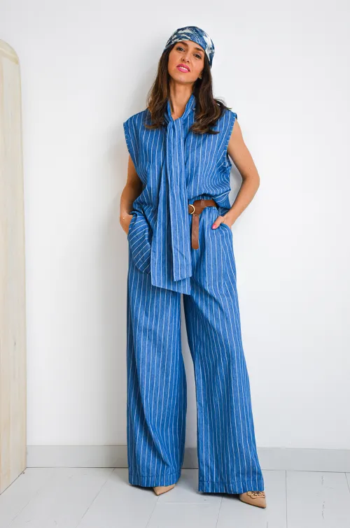 SARL PINKA HABIT ET MOI RAYE BLEU PANTALON FEMME