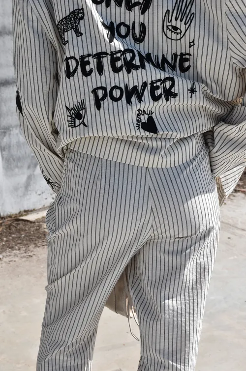 Pantalon Rayé Ecru MILOR