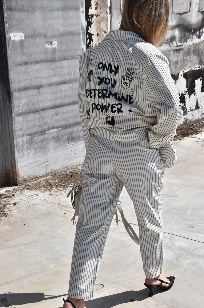 Pantalon Rayé Ecru MILOR