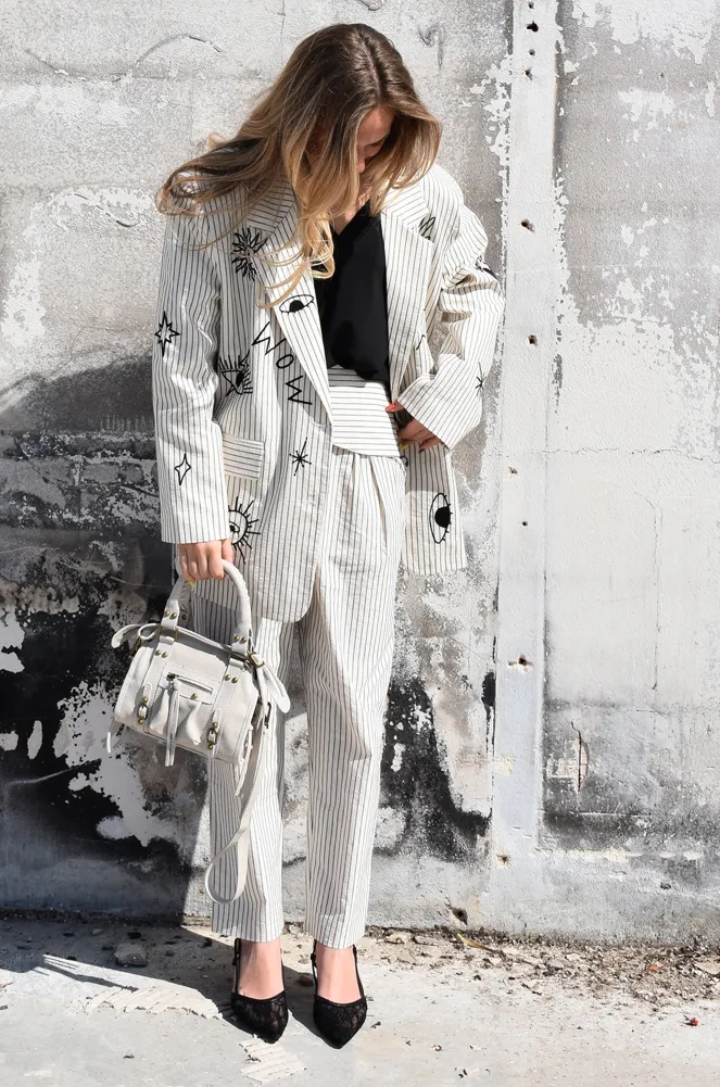 Pantalon Rayé Ecru MILOR