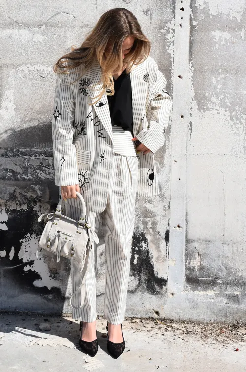 Pantalon Rayé Ecru MILOR