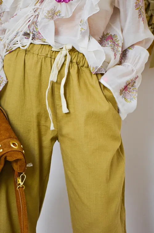 johanna toutoun BRODE CAMEL PANTALON FEMME