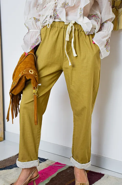 johanna toutoun BRODE CAMEL PANTALON FEMME