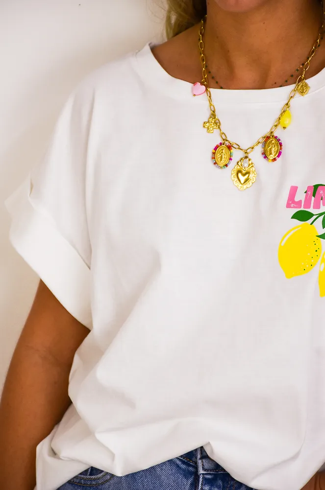 YELLOZ ROSE W CITRON BLANC T-SHIRT MC FEMME