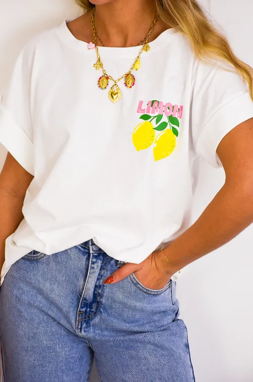 YELLOZ ROSE W CITRON BLANC T-SHIRT MC FEMME