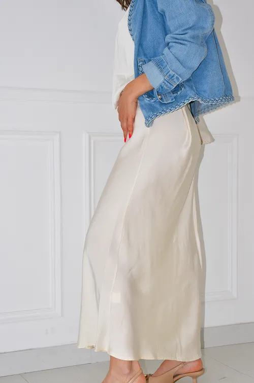 SELENA Ecru Satin Skirt