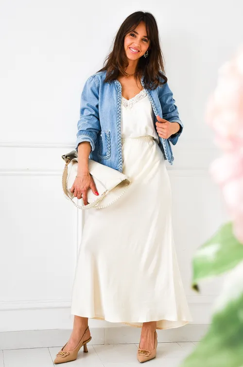 SELENA Ecru Satin Skirt