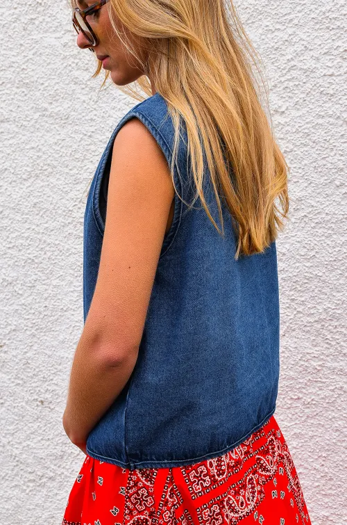 SARL CLOTHE TWO COEUR DENIM GILET FEMME