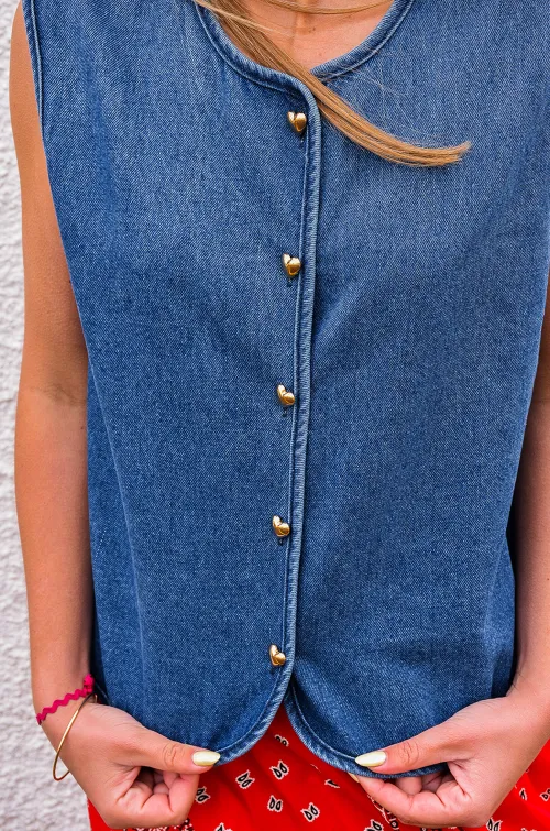 SARL CLOTHE TWO COEUR DENIM GILET FEMME