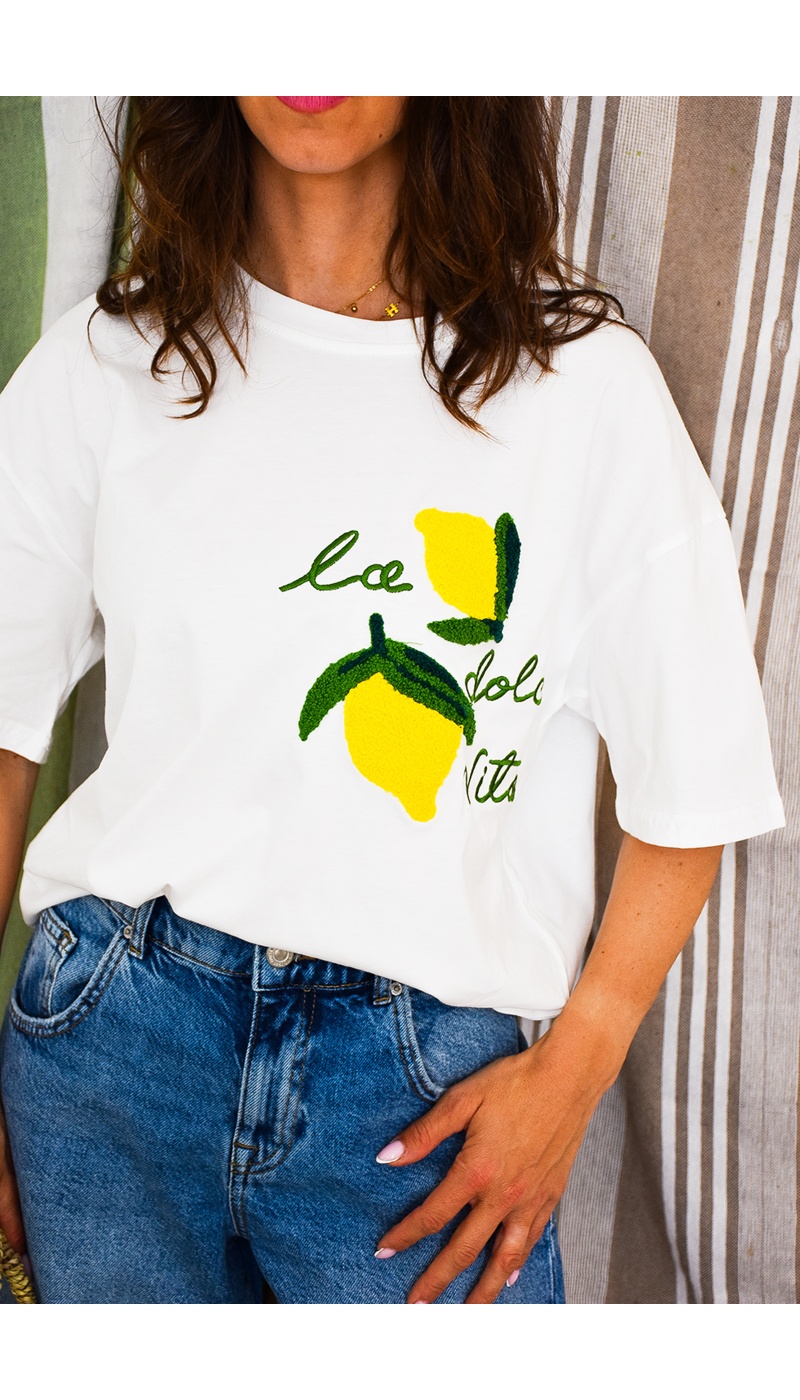 SEASON SARL LIANG CITRON BLANC T-SHIRT MC FEMME