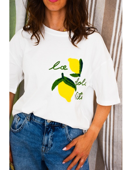 SEASON SARL LIANG CITRON BLANC T-SHIRT MC FEMME