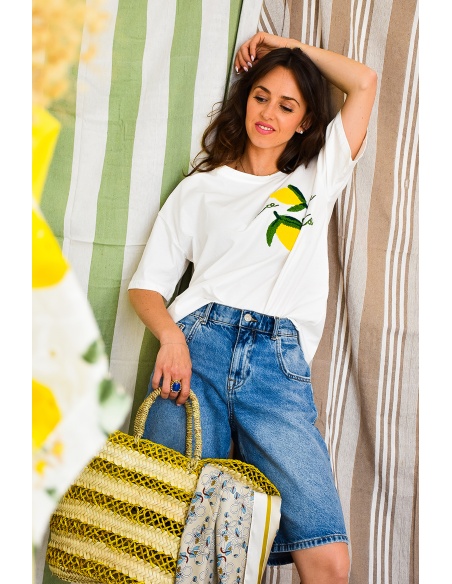 SEASON SARL LIANG CITRON BLANC T-SHIRT MC FEMME