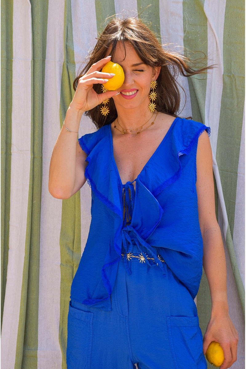 Top Volants Bleu VALENTINE