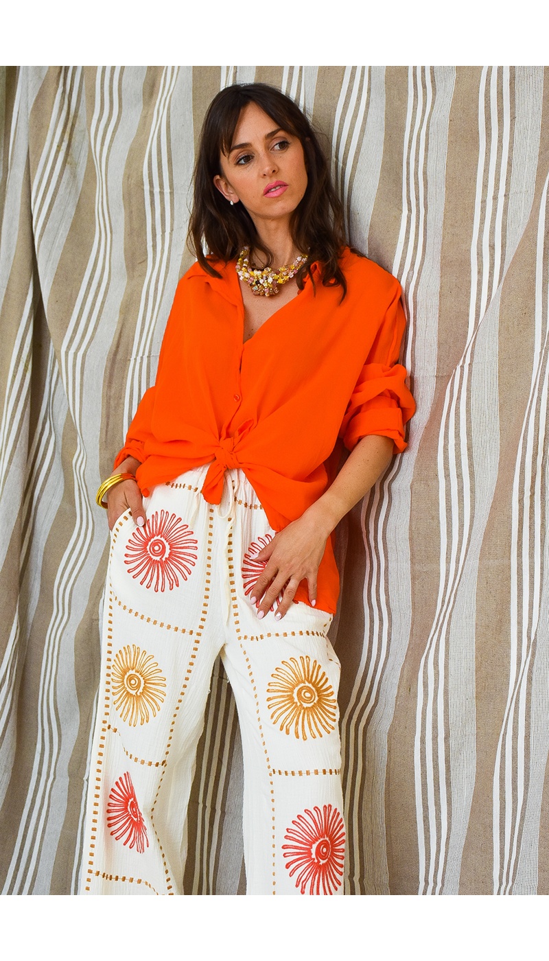 Pantalon Brodé Ecru LYNE