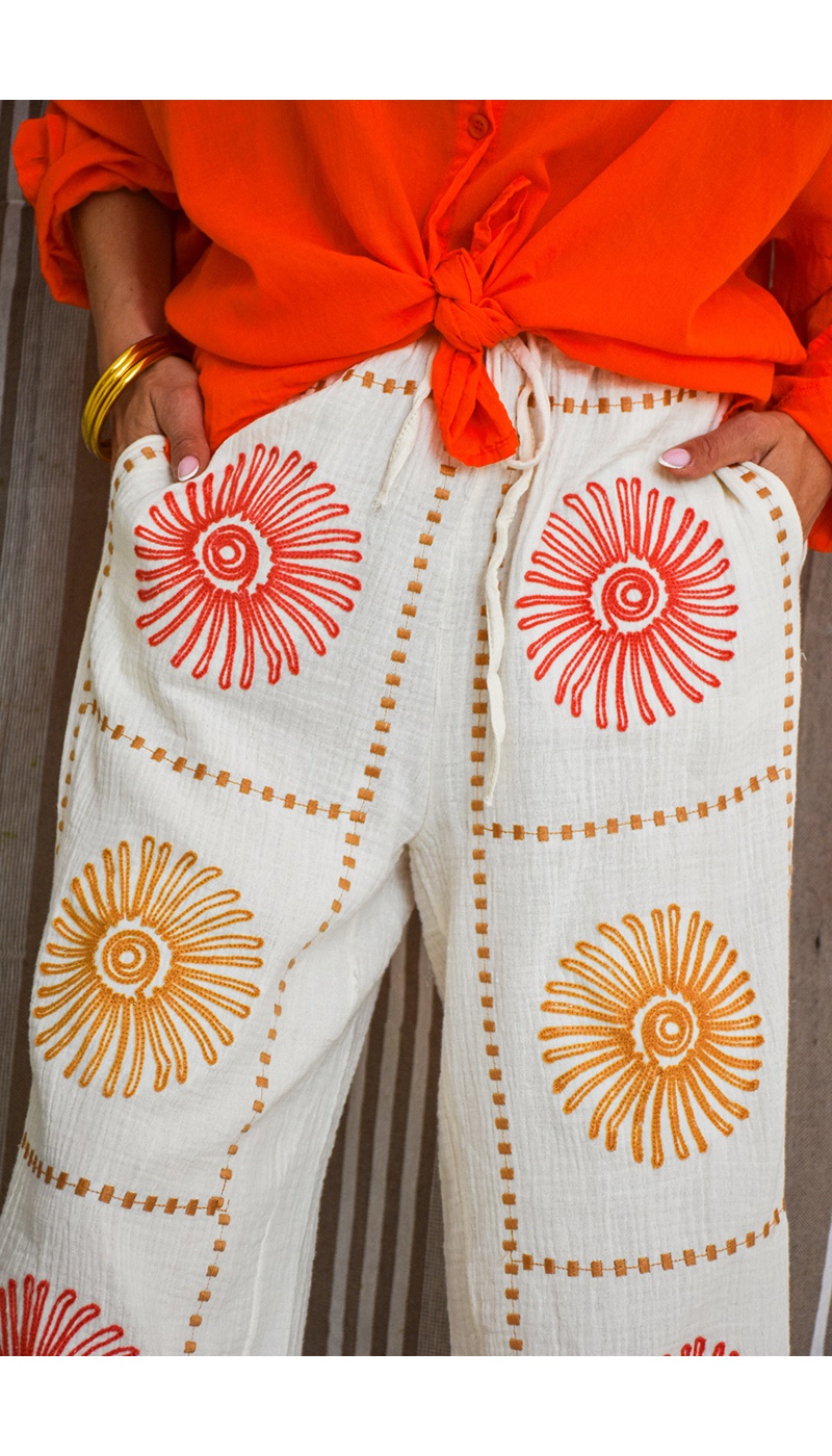 lumine paris BRODE ECRU PANTALON FEMME